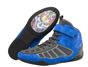 Chaussures de kick-boxing bleues à tige haute, à lacets et fermeture velcro, en daim respirant, pour adultes, entraînement, sparring, arts martiaux - Product Image 1