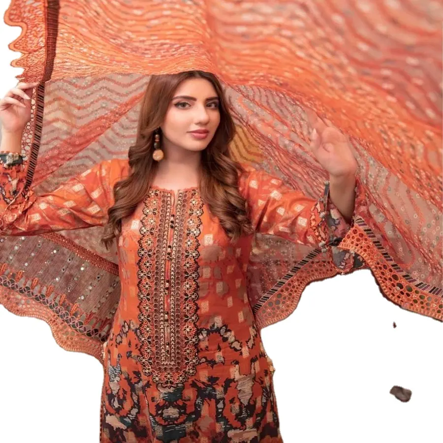 Robes de mariée 3 pièces pour femmes, costumes de pelouse du Pakistan et indien de la marque Tawakkal, Volume qous-e-qazah, meilleures ventes