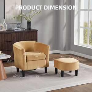 Poltrona Moderna a Botte con Poggiapiedi in Velluto Giallo per Soggiorno e Camera da Letto - Product Image 3