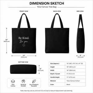 Be Kind Be You Eco-Friendly Canvas Tote <b>Bag</b> <b>Large</b> Size Daily Shopping <b>Beach</b> <b>Bag</b> with Heart Design Hand Length Handle - Product Image 2