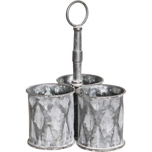 Organizador de utensilios de cocina de metal galvanizado estilo rústico con asa de madera, 4 compartimentos, para encimera de cocina. - Product Image 3
