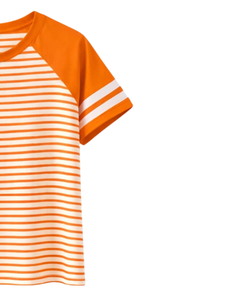 เสื้อยืดแร็กแลนลายทางสีส้มขาว ผ้าฝ้าย ใส่สบายๆ ในฤดูร้อน แขนเสื้อตัดกัน คอกลม รับผลิตแบบ OEM จากผู้ผลิต - Product Image 4