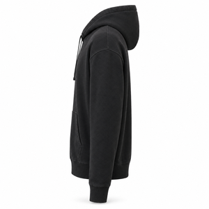 Sudadera con capucha para hombre, negra lavada, de peso pesado, corte regular, cuello alto, hombros caídos, forro polar de poliéster/algodón, con bolsillo, al por mayor - Product Image 6