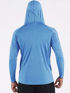 เสื้อฮู้ดโพลีเอสเตอร์ผสมสแปนเด็กซ์ แขนยาว สำหรับออกกำลังกาย วิ่ง แห้งเร็ว แบบเรียบ สามารถสั่งทำได้ เสื้อยืดกีฬาแขนยาวผู้ชาย - Product Image 4