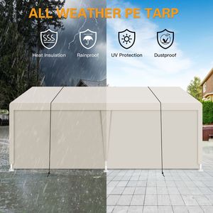 Carpa de Almacenamiento Portátil Resistente Blanca de 12x20 para Exteriores, Garaje, Toldo Versátil - Product Image 3