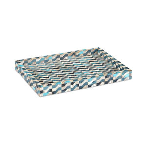 Bandejas rectangulares de madera hechas a mano de color azul con asa para servir en la cocina, mesa de comedor, estilo marroquí. - Product Image 3