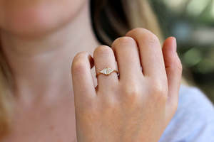 Women's 14K Gold Triangle Cut <b>Diamond</b> <b>Ring</b> With Side <b>Diamonds</b> Classic Style IGI Certified - Product Image 4