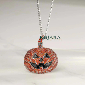 Pendentif citrouille en argent 925 avec strass orange, charme mignon d'Halloween pour fête, bijoux unisexes - Product Image 1