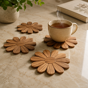 Flower Petal Solid Wood Coaster Handcrafted Heat Resistant Drink Mat Floral <b>Table</b> <b>Protector</b> Coffee Tea Cup Holder - Product Image 1