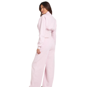 Women Fleece Cropped Full Zip Tracksuit Set Stand Collar <b>Jacket</b> <b>Straight</b> Leg Trousers Relaxed Fit Casual Two Piece Lounge Outfit - Product Image 2