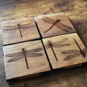 Handcrafted Acacia Wood Coaster <b>Set</b> | Quiet Luxury Sculptural <b>Desk</b> Decor | Rustic Wooden Coasters - Custom Engraved - <b>Set</b> - Product Image 1