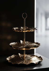 Premium Gold Metal 3 Tier Cake <b>Stand</b> with Ring Handle Leaf Shaped Pedestal Base Pastry <b>Cupcake</b> Display Tray - Product Image 4