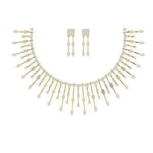 Collier de luxe en or massif 14 carats de qualité supérieure avec diamants de laboratoire taille soleil et boucles d'oreilles pendantes assorties, taille ronde VVS1, pour mariée - Product Image 4