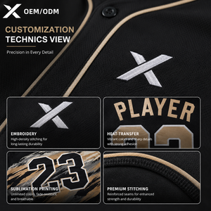 Maillots de baseball personnalisés X Sports City à col en V, 100 % polyester, deux boutons, vente chaude, fabricant direct, respirant - Product Image 5