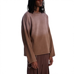 Sweat-shirt à col rond surdimensionné pour homme, pull en tricot marron uni, manches longues, style décontracté streetwear, fabricant OEM ODM - Product Image 1