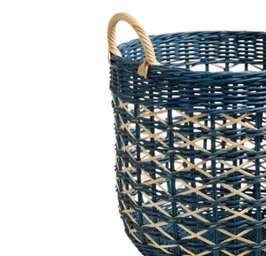 Panier bleu marine et en rotin naturel avec poignées en corde et design tressé croisé, bac de rangement tissé à la main, organisateur décoratif pour la maison - Product Image 2