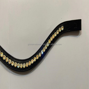 Venta caliente 100% hecho personalizado caballo de cuero genuino frente banda vacía canal con incrustaciones de 1 Fila personalizado mega bling cristales cadena - Product Image 3