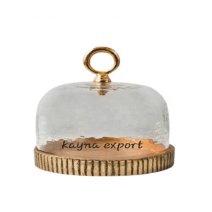 Nuevo soporte de acero inoxidable dorado con diseño de diamante redondo ecológico con cúpula de vidrio martillado, soporte decorativo para pasteles - Product Image 3