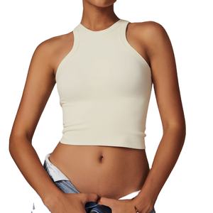 Acheter Débardeurs de fitness courts à col haut pour dames Compression extensible côtelé Sexy Spandex nylon plus soutien-gorge de course été Fitness - Product Image 6