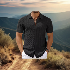 Chemise formelle pour homme en tricot personnalisé de haute qualité, coton/fibre de bambou, jacquard uni, manches régulières, écologique, respirante, été - Product Image 4