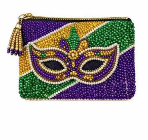 Beaded <b>Coin</b> <b>Purse</b> Purple Green Yellow Flower Pattern Handmade Zipper Closure Mini Bohemian Style Unisex - Product Image 6