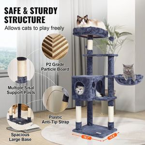 45.2\" Indoor <b>Cat</b> <b>Tree</b> Tower with Sisal <b>Scratching</b> Post Hammock Top Perch Jumping Platforms Large Condo for <b>Cats</b> - Product Image 6
