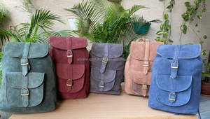 Sac à dos en cuir suédé véritable unisexe, élégant, fait à la main, grande capacité, unisexe - Product Image 2