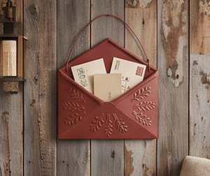 Boîte aux lettres élégante rouge galvanisée avec motif feuille décoratif, accès frontal, sans serrure, revêtement poudré, design autoportant - Product Image 6
