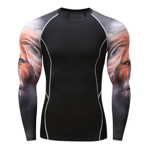 Camiseta de Compresión de Manga Larga para Hombre, Cuello Redondo, Absorbe la Humedad, Ajustada, Deportiva, con Estampado Sublimado, Ropa Deportiva de Manga Larga - Product Image 1