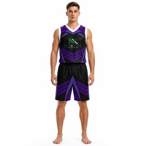 Ensemble d'uniformes de basketball personnalisés pour hommes, motif chevron, maillot et short en mesh sublimé, tenue de sport d'équipe, équipement de jeu, vente OEM professionnelle - Product Image 2