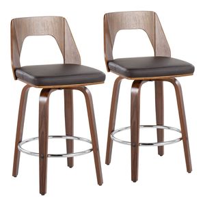 Ensemble de 2 tabourets de bar de style mid-century modern en noyer et simili cuir marron - Product Image 1