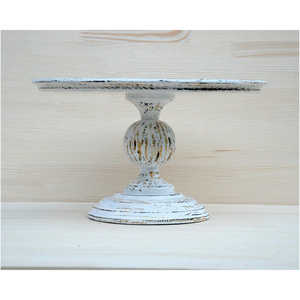Rustic Vintage Wood <b>Cake</b> <b>Stand</b> White Gold Distressed Pedestal Dessert Plate Holder Tableware for Wedding Party Decor <b>Cake</b> <b>Stand</b> - Product Image 1