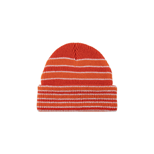 Bonnet en acrylique rayé unisexe, style décontracté, pour l'hiver, tour de tête 56-58 cm, tricot côtelé, motif orange et blanc - Product Image 3