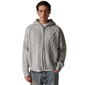 Sweat à capuche en tricot torsadé pour l'hiver, avec capuche réglable, 100% coton, coupe ample, respirant, confort et style décontractés - Product Image 5