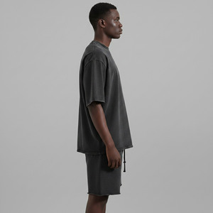 T-shirt en coton 100% de haute qualité, 340 g/m², écologique, avec logo personnalisé imprimé en sérigraphie, coupe classique, respirant, épaules tombantes, délavage acide - Product Image 5