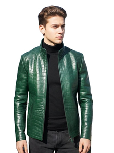 Veste en cuir de vachette plaqué effet crocodile pour homme, très vendue, pour l'hiver, vêtements décontractés d'extérieur - Product Image 4