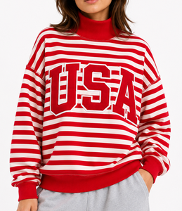 OEM Women's <b>Mock</b> <b>Neck</b> Sweatshirt 100% Cotton Greek Letter Gingham Embroidery Oversized Breathable Winter <b>Top</b> - Product Image 1