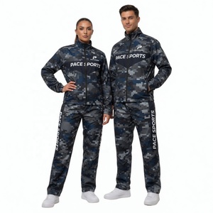 Navy Blue Grey Digital Camo Sublimation Printed Windbreaker Tracksuit Unisex Full Zip Jacket Pants Couple Wear - Product Image 1