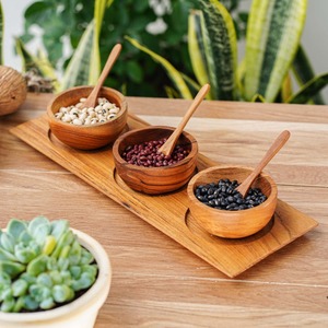 Natural wood <b>condiment</b> serving dishes wooden soy sauce dish <b>seasoning</b> server bowl & tray set - Product Image 6