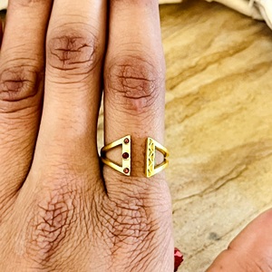 New Arrival Geometric Gemstone <b>Ring</b> Boho Brass <b>Rings</b> for Women 18k Gold Plated <b>Dainty</b> Triangle Garnet <b>Ring</b> for Wholesale/OEM/ODM - Product Image 4