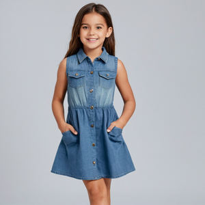 Robes en jean de qualité supérieure pour filles, col rond, manches courtes, nouveaux designs personnalisés, des centaines d'idées, approvisionnement ODM - Product Image 6