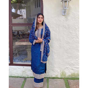 Conjunto de Top Bordado para Fiesta y Pantalones Palazzo con Dupatta para Mujer - Product Image 4