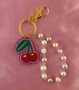 Classic Eco-Friendly Embroidered Flower Handmade Crystal Beaded Carabiner <b>Keychain</b> for Girls with Floral Pendant Charm - Product Image 4