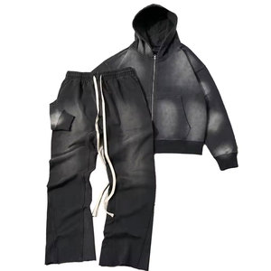 Conjunto Deportivo Unisex de Algodón con Tinte Degradado, Sudadera con Capucha y Cremallera, Manga Larga, Corte Holgado, Color Degradado, Ropa Casual de Otoño para Adultos - Product Image 1