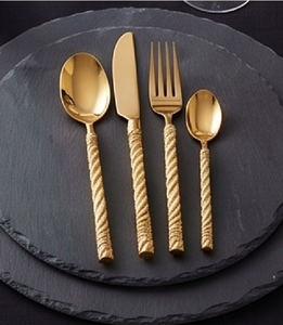 Ensemble de couverts plaqués or, 5 pièces, avec poignée en forme de corde, style glamour, passe au lave-vaisselle, pour utilisation sur table de mariage - Product Image 4