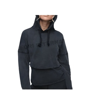 Sweat à capuche polaire zippé à manches longues pour femmes de haute qualité placement de Logo avant personnalisable haut court en coton blanc pour la gymnastique d'hiver - Product Image 1