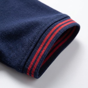 Camisetas Polo Personalizadas para Hombre, Color Azul Marino, al por Mayor, Camisetas Casuales de Manga Corta, Camisetas Polo de Algodón con Bloques de Color, Camisetas Polo con Rayas Rojas - Product Image 5