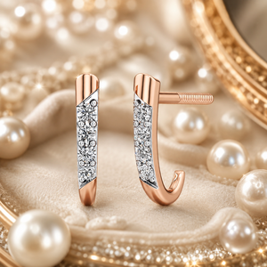 Boucles d'oreilles clous élégantes en diamant de laboratoire linéaire pour femme, design contemporain bicolore, or 10K 14K 18K et argent 925 935, bijou raffiné - Product Image 1