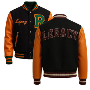 Veste universitaire pour homme sur mesure, broderie chenille, logo, manches en cuir, coupe-vent, grandes tailles. - Product Image 1