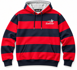 Sudadera con Capucha a Rayas para Hombre Salstar, Roja y Azul, de Algodón, Informal, con Bolsillo Delantero y Cierre con Cordón - Product Image 1